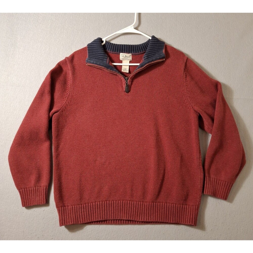 LL Bean Sweater Mens Large Red 1/4 Knit Zip Mock Neck LS Pullover Stretch 287736